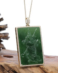 Baikalla Jewelry Gold Jade Buddha Baikalla™ "Guangong" Large 14k Yellow Gold Genuine Apple Green Nephrite Jade with VS1 Diamonds Pendant Necklace High-end Collectable