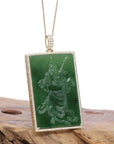 Baikalla Jewelry Gold Jade Buddha Baikalla™ "Guangong" Large 14k Yellow Gold Genuine Apple Green Nephrite Jade with VS1 Diamonds Pendant Necklace High-end Collectable