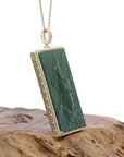 Baikalla Jewelry Gold Jade Buddha Baikalla™ "Guangong" Large 14k Yellow Gold Genuine Apple Green Nephrite Jade with VS1 Diamonds Pendant Necklace High-end Collectable