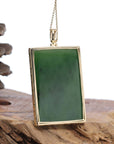 Baikalla Jewelry Gold Jade Buddha Baikalla™ "Guangong" Large 14k Yellow Gold Genuine Apple Green Nephrite Jade with VS1 Diamonds Pendant Necklace High-end Collectable