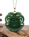 Baikalla Jewelry Gold Jade Buddha Baikalla™ "Dragon & Ax" Large 14k Yellow Gold Genuine Apple Green Nephrite Jade Pendant Necklace High-end Collectable