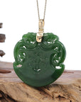 Baikalla Jewelry Gold Jade Buddha Baikalla™ "Dragon & Ax" Large 14k Yellow Gold Genuine Apple Green Nephrite Jade Pendant Necklace High-end Collectable