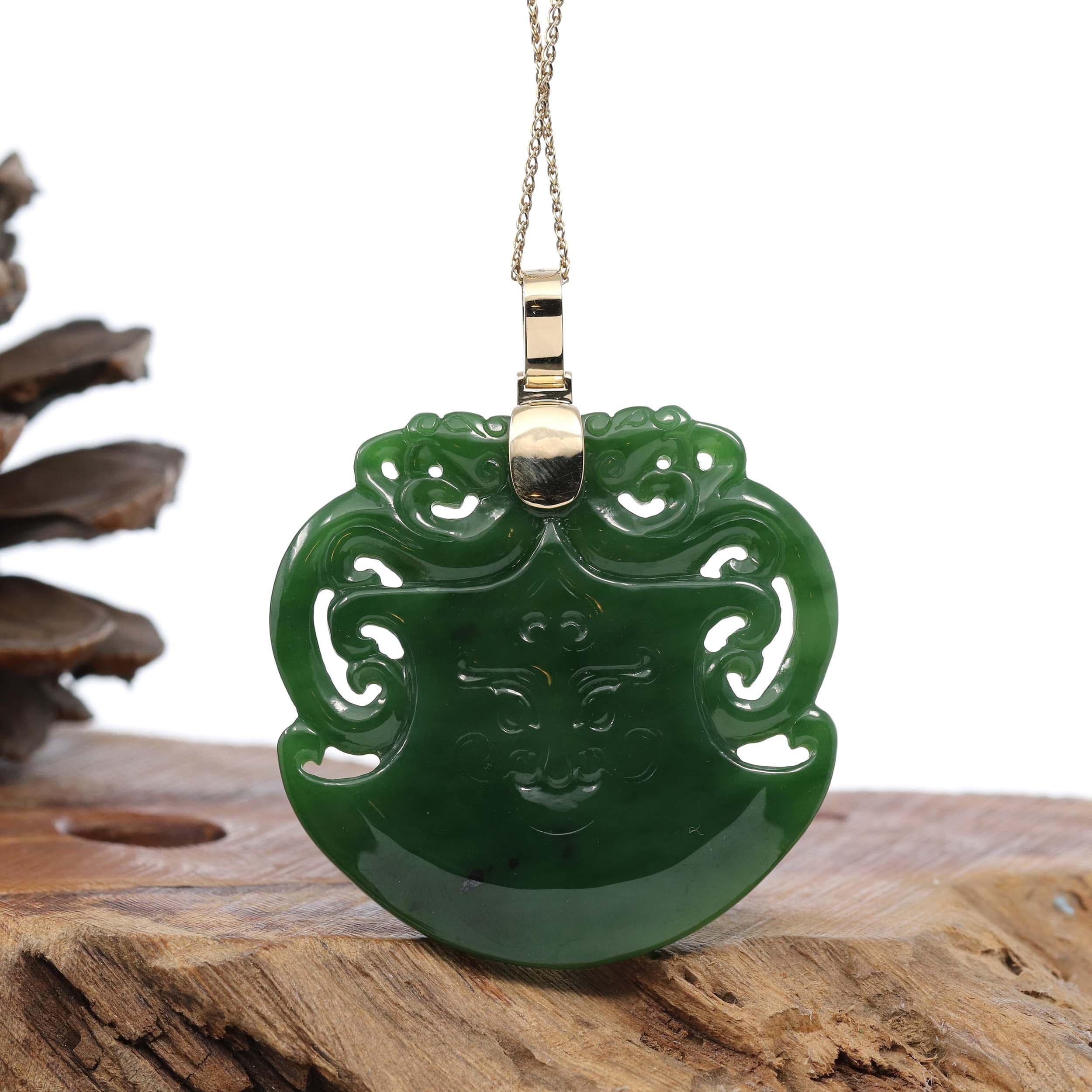 FREE SHIPPING!Genuine Natural top Real Green Jade Stone Buddha Dragon Pendant Neckla