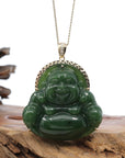 Baikalla Jewelry Gold Jade Buddha Baikalla™ "Laughing Buddha" Large 14k Yellow Gold Genuine Nephrite Green Jade with Diamonds Buddha Pendant Necklace High-end Collectable (Copy)