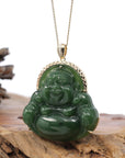 Baikalla Jewelry Gold Jade Buddha Baikalla™ "Laughing Buddha" Large 14k Yellow Gold Genuine Nephrite Green Jade with Diamonds Buddha Pendant Necklace High-end Collectable (Copy)