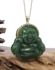 Baikalla Jewelry Gold Jade Buddha Baikalla™ "Laughing Buddha" Large 14k Yellow Gold Genuine Nephrite Green Jade with Diamonds Buddha Pendant Necklace High-end Collectable (Copy)