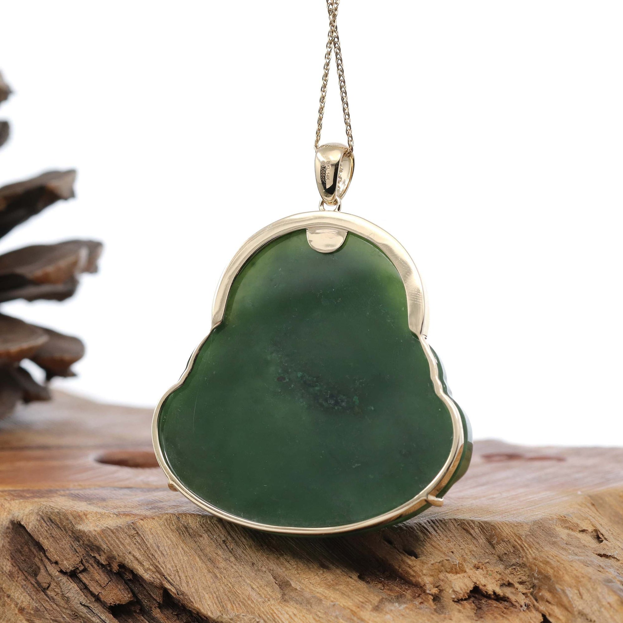 Baikalla Jewelry Gold Jade Buddha Baikalla™ "Laughing Buddha" Large 14k Yellow Gold Genuine Nephrite Green Jade with Diamonds Buddha Pendant Necklace High-end Collectable (Copy)