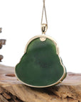 Baikalla Jewelry Gold Jade Buddha Baikalla™ "Laughing Buddha" Large 14k Yellow Gold Genuine Nephrite Green Jade with Diamonds Buddha Pendant Necklace High-end Collectable (Copy)