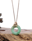 Baikalla Jewelry 18k Gold Jadeite Necklace 18k Rose Gold Genuine Burmese Jadeite Lucky Kou Kou Birdie Pendant Necklace