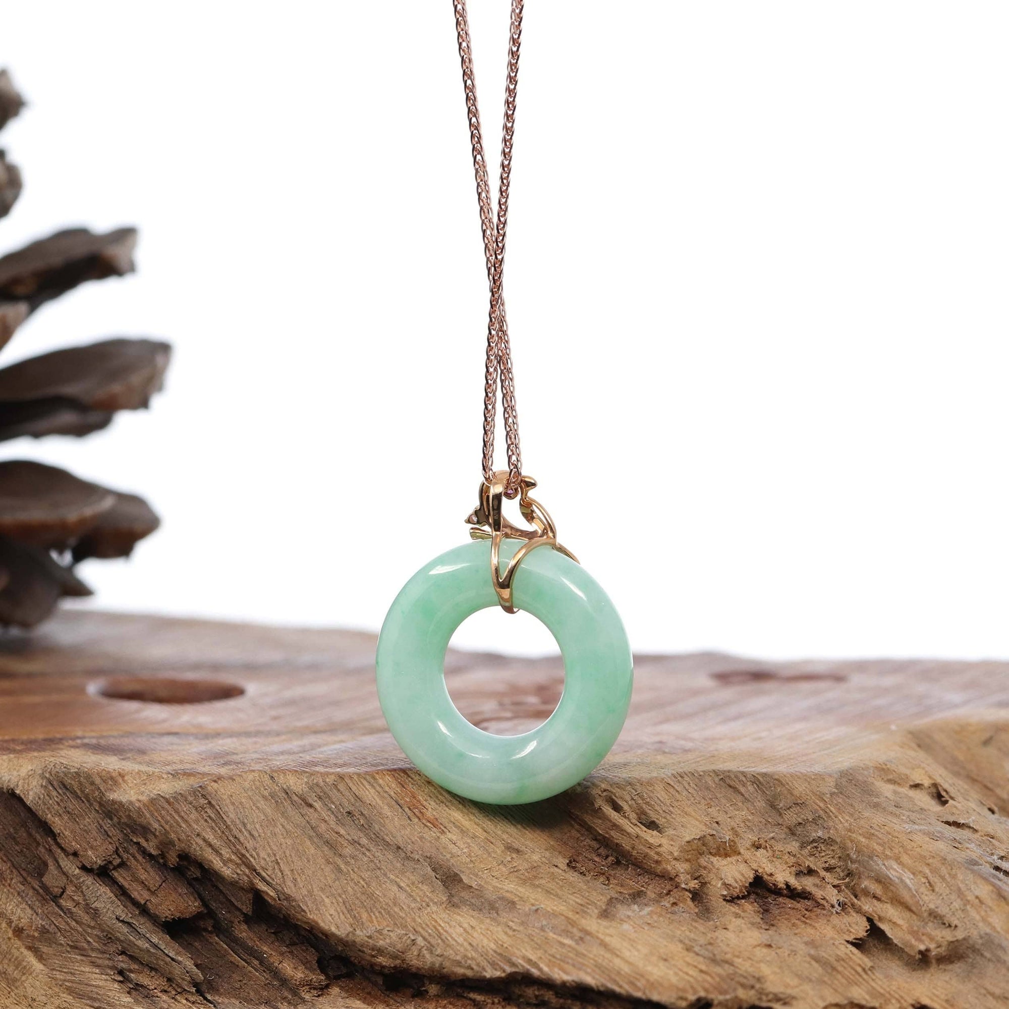 Baikalla Jewelry 18k Gold Jadeite Necklace 18k Rose Gold Genuine Burmese Jadeite Lucky Kou Kou Birdie Pendant Necklace