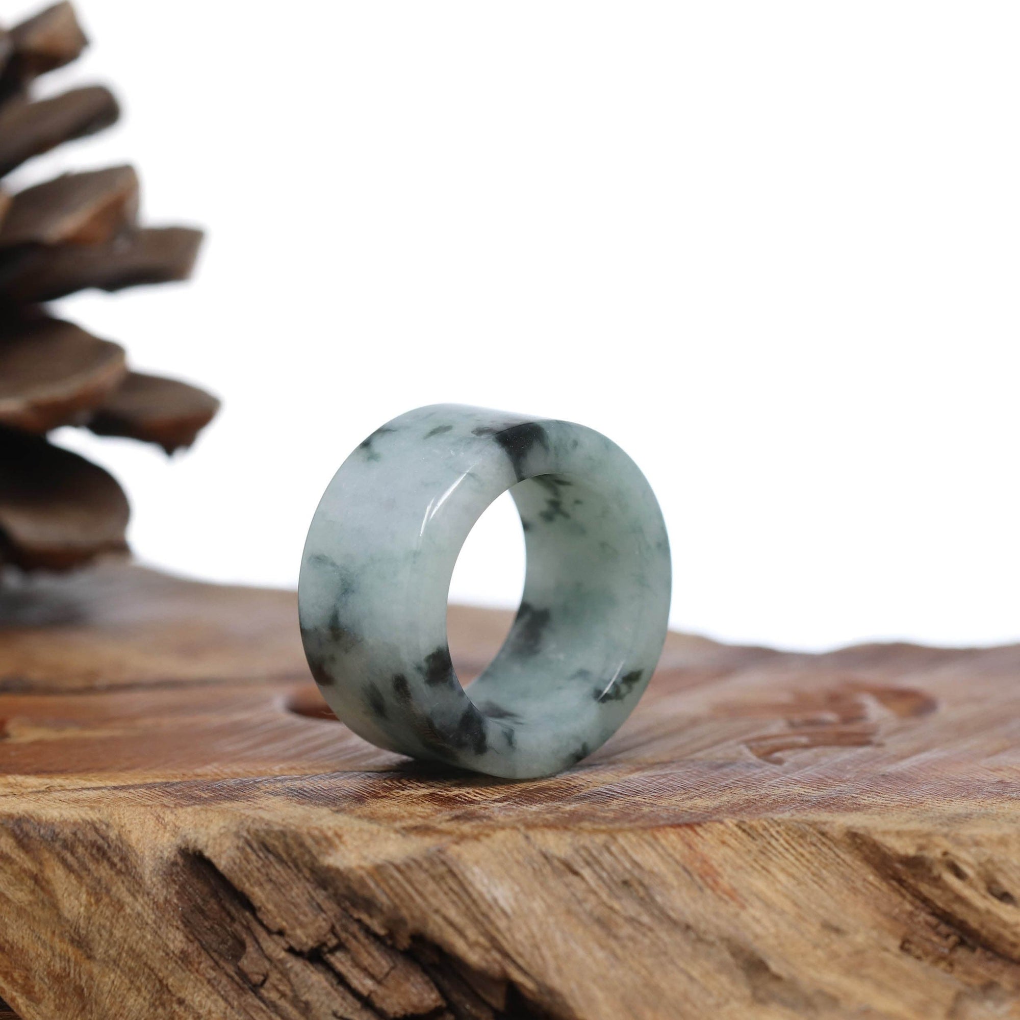 Baikalla Jewelry Jadeite Jade Bangle Bracelet Genuine Burmese Blue-green Jadeite Jade Men's Band Ring