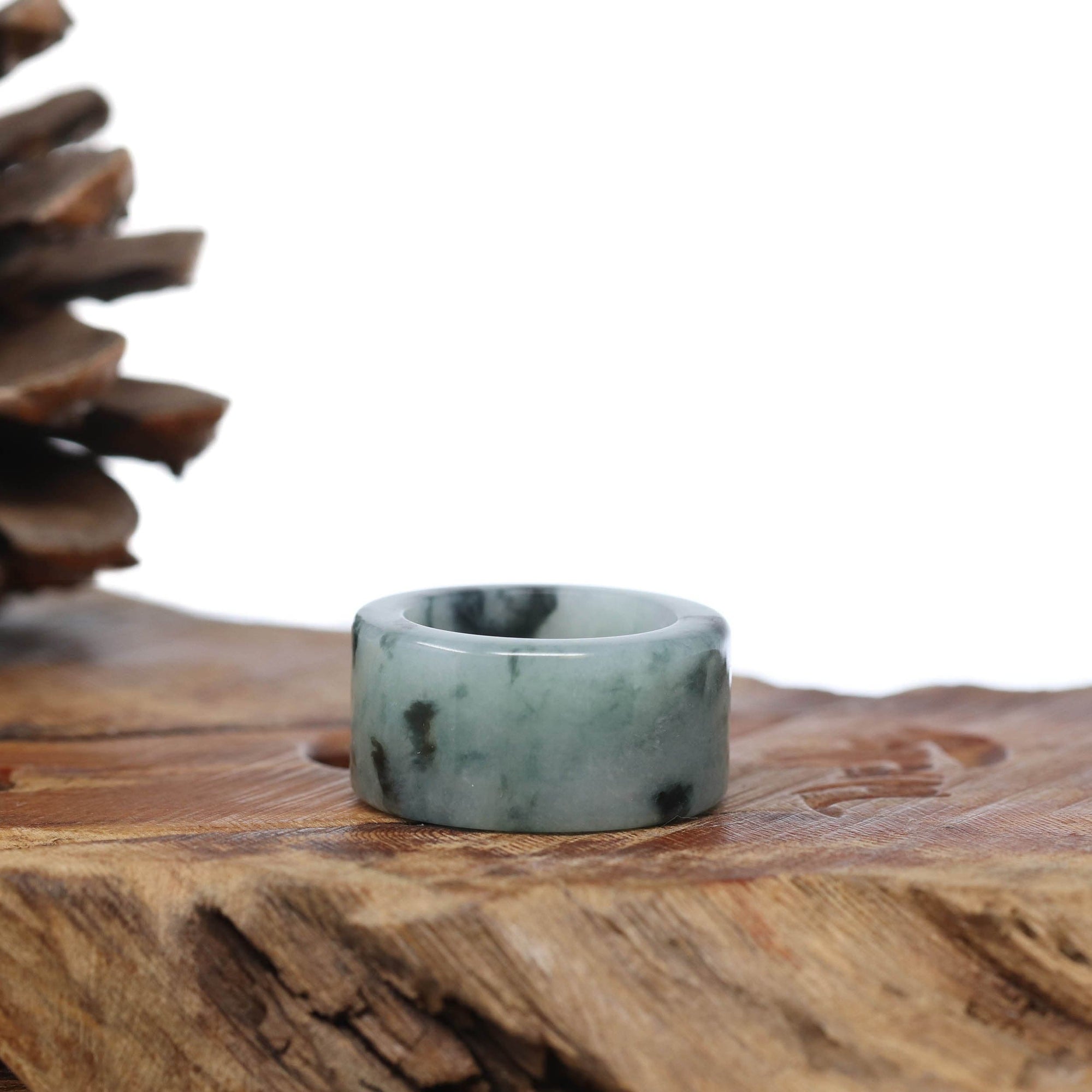 Baikalla Jewelry Jadeite Jade Bangle Bracelet Genuine Burmese Blue-green Jadeite Jade Men's Band Ring