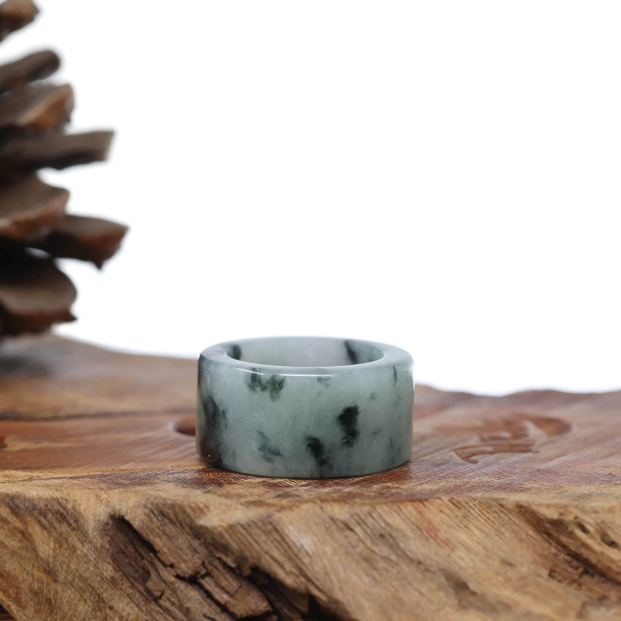 Baikalla Jewelry Jadeite Jade Bangle Bracelet Genuine Burmese Blue-green Jadeite Jade Men's Band Ring