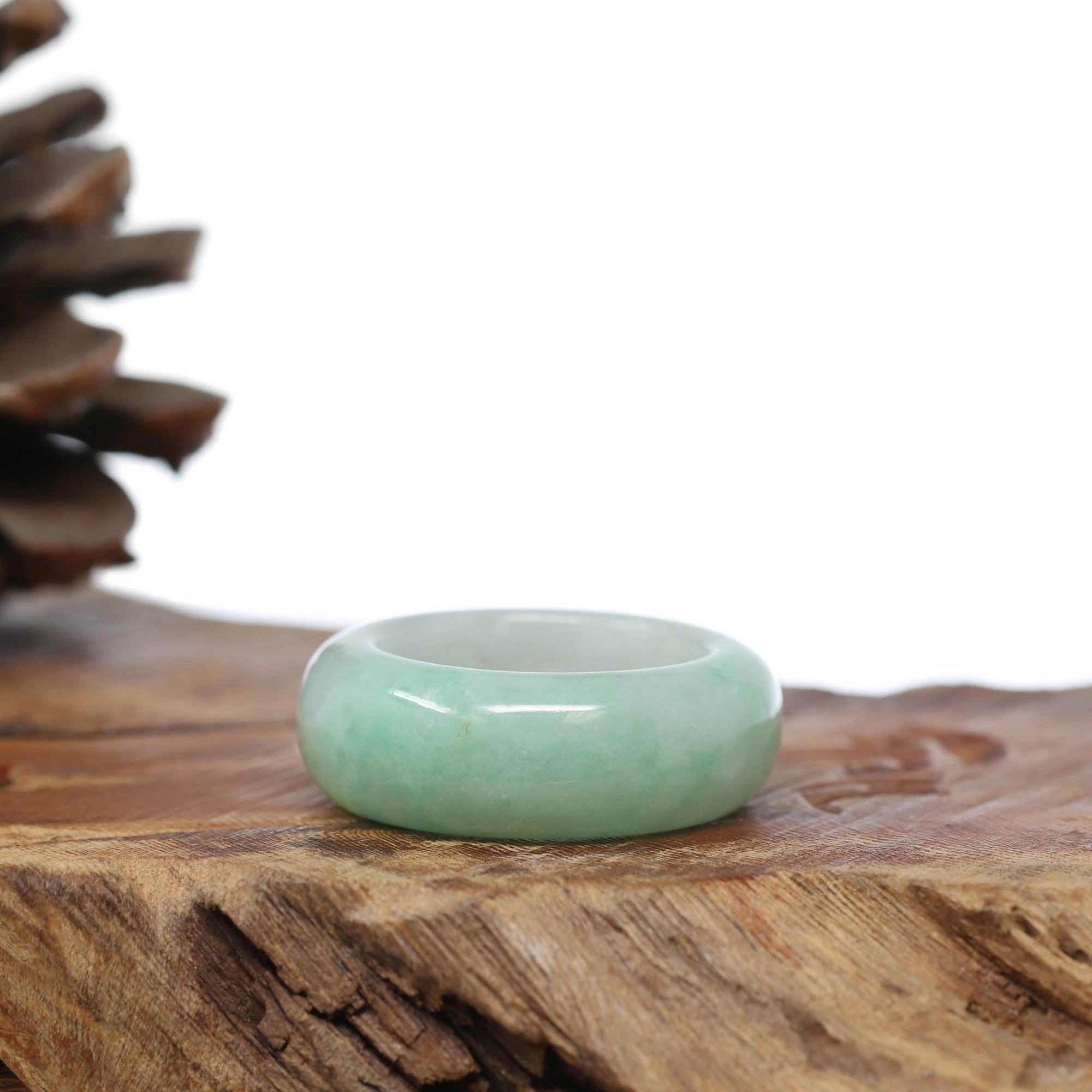 Baikalla Jewelry Jadeite Jade Bangle Bracelet Natural Burmese Green Jadeite Jade Bend Men&#39;s Ring