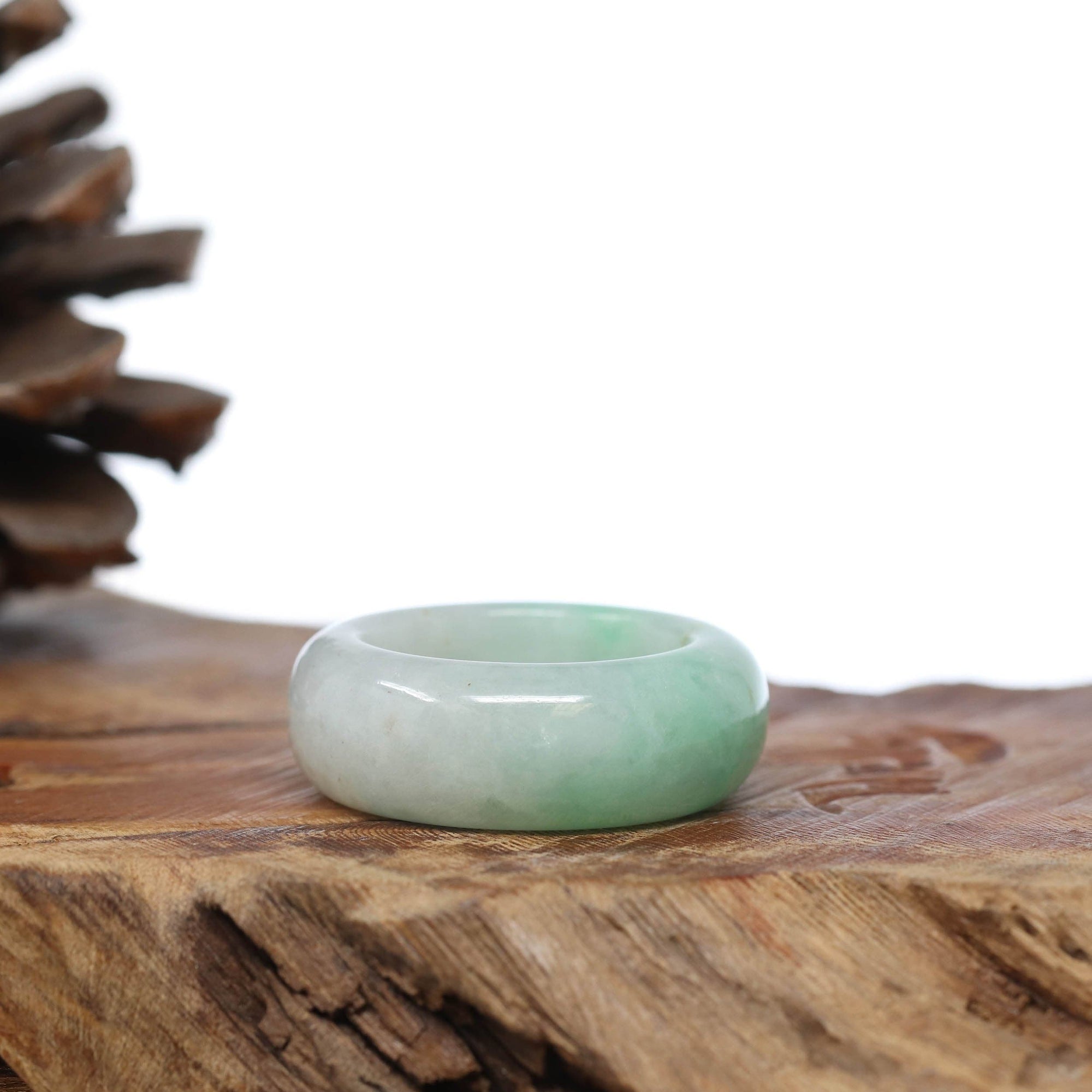 Baikalla Jewelry Jadeite Jade Bangle Bracelet Natural Burmese Green Jadeite Jade Bend Men&#39;s Ring