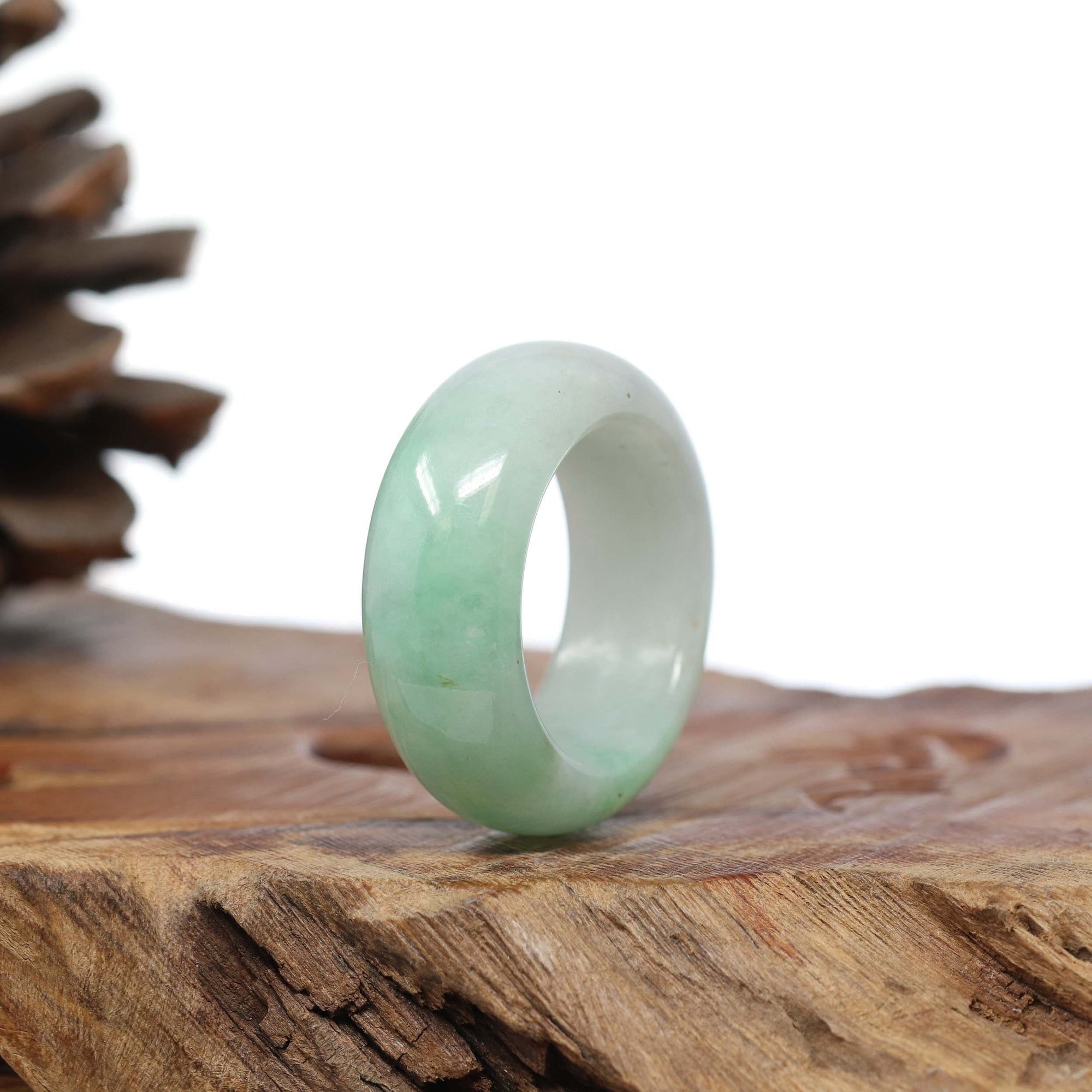 Baikalla Jewelry Jadeite Jade Bangle Bracelet Natural Burmese Green Jadeite Jade Bend Men's Ring