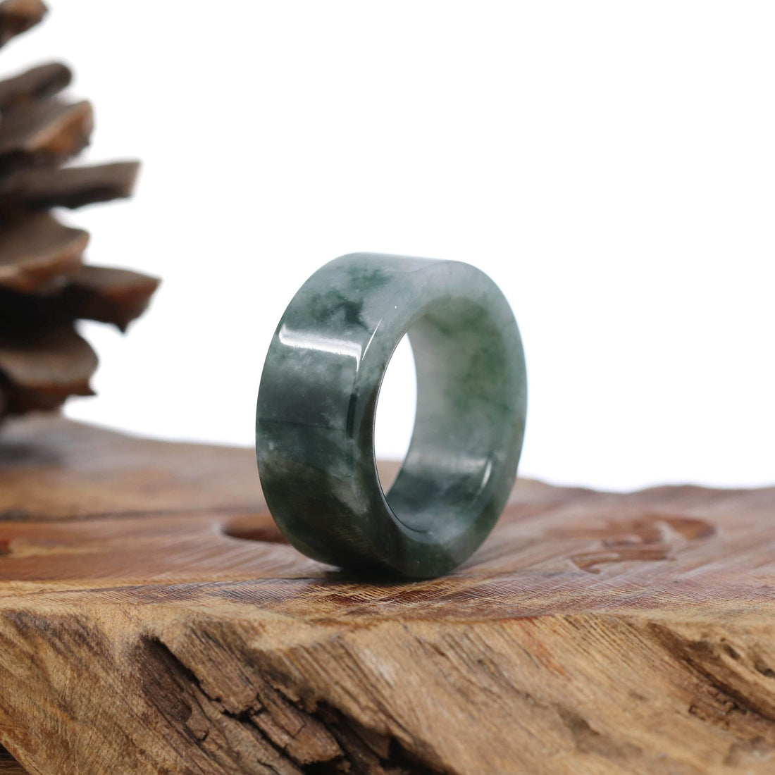 Genuine Burmese Blue-green Jadeite Jade Men's Band Ring – Baikalla