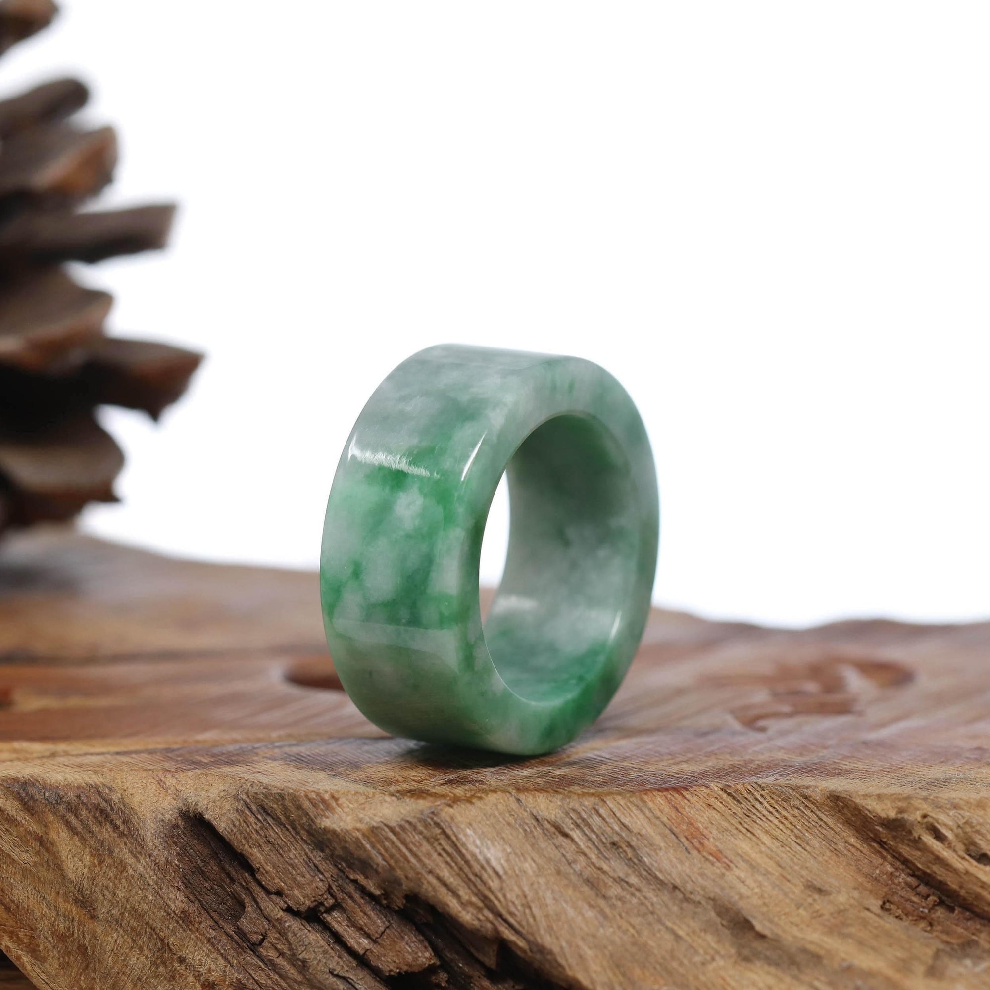 Baikalla Jewelry Jadeite Jade Bangle Bracelet Natural Burmese Green Jadeite Jade Bend Men's Ring