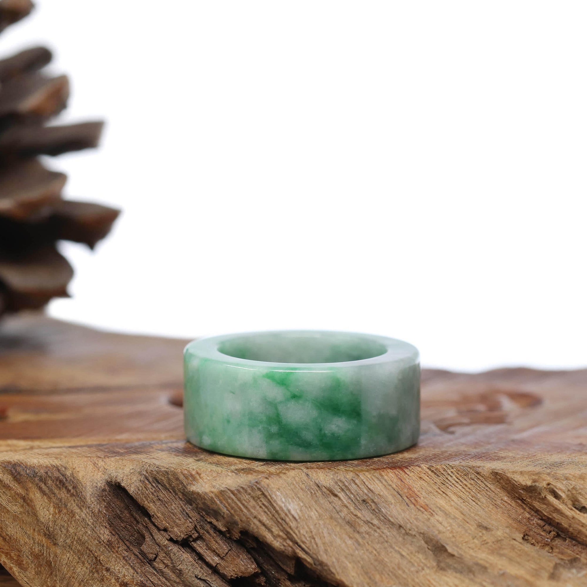 Baikalla Jewelry Jadeite Jade Bangle Bracelet Natural Burmese Green Jadeite Jade Bend Men's Ring