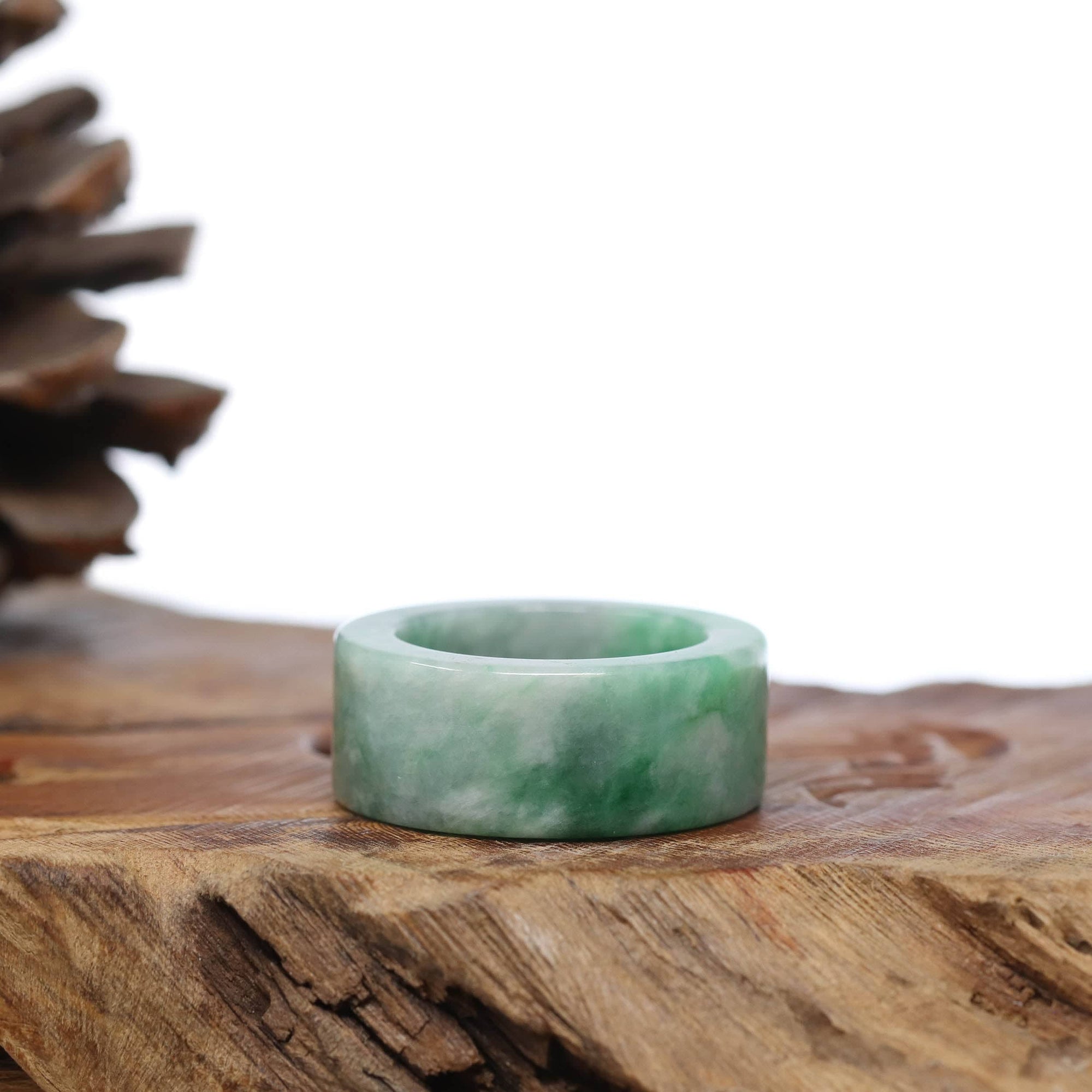 Baikalla Jewelry Jadeite Jade Bangle Bracelet Natural Burmese Green Jadeite Jade Bend Men's Ring