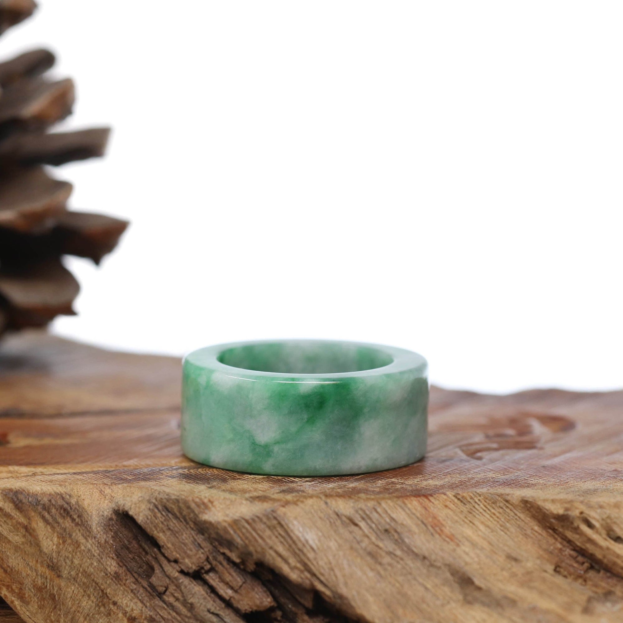 Baikalla Jewelry Jadeite Jade Bangle Bracelet Natural Burmese Green Jadeite Jade Bend Men&#39;s Ring