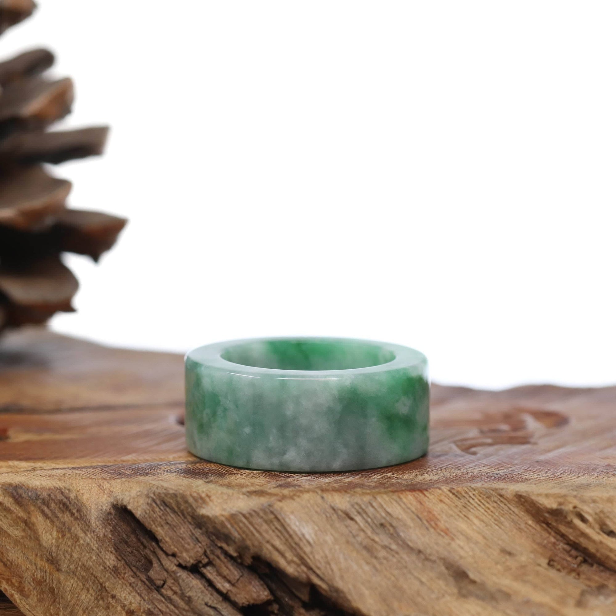 Baikalla Jewelry Jadeite Jade Bangle Bracelet Natural Burmese Green Jadeite Jade Bend Men&#39;s Ring