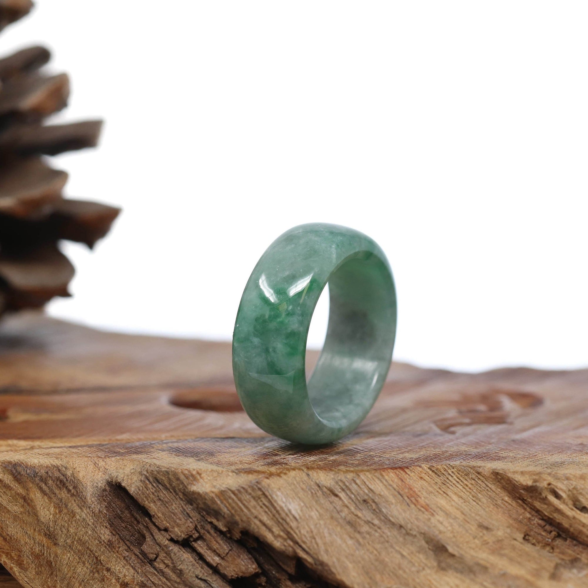 Baikalla Jewelry Jadeite Jade Bangle Bracelet Natural Burmese Green Jadeite Jade Bend Men&#39;s Ring