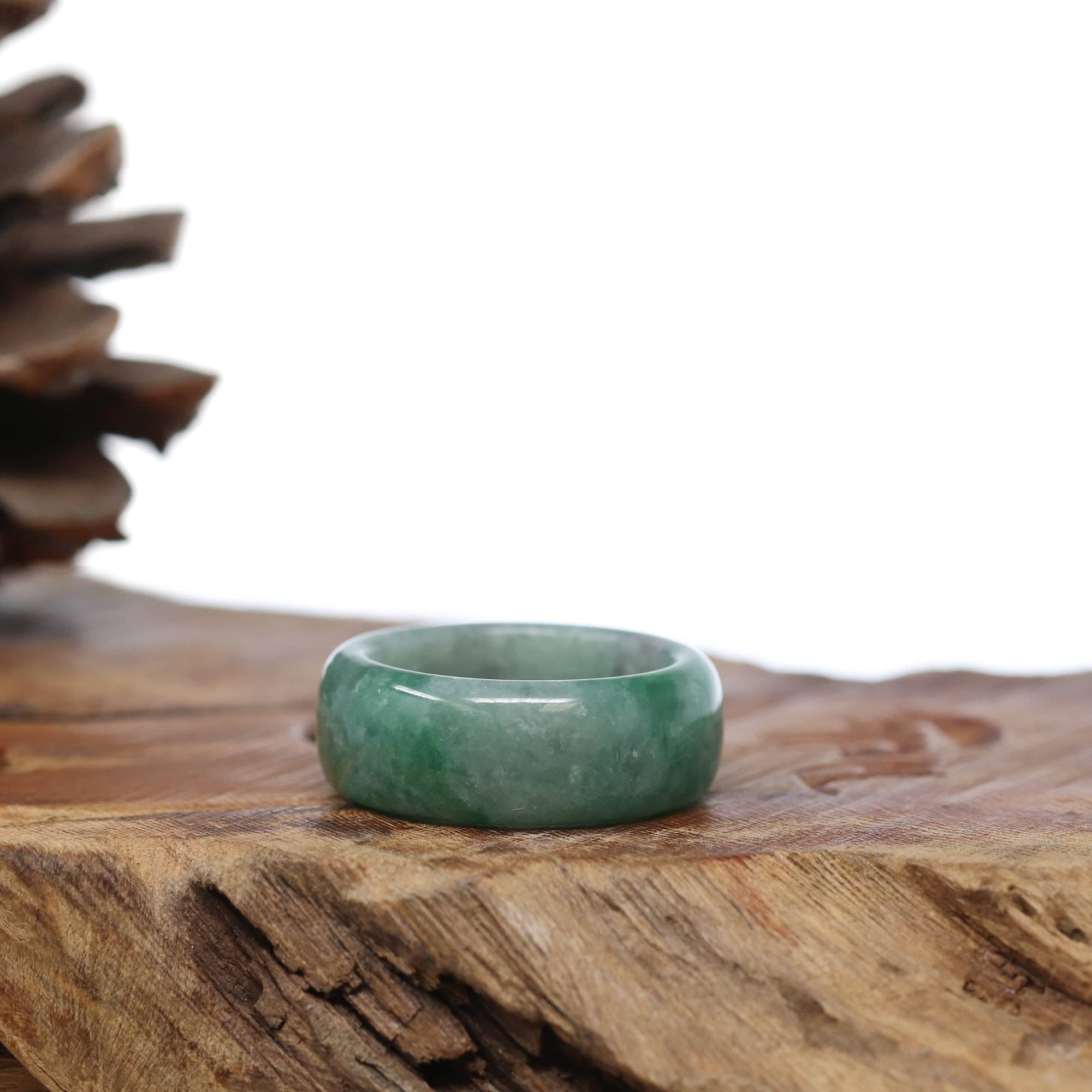 Baikalla Jewelry Jadeite Jade Bangle Bracelet Natural Burmese Green Jadeite Jade Bend Men&#39;s Ring