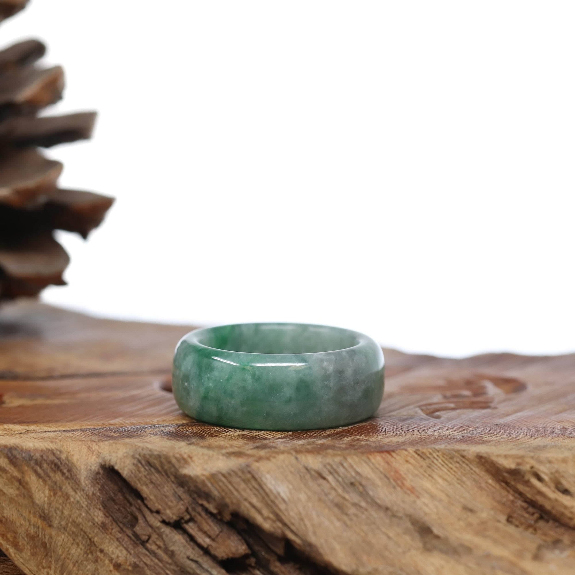 Baikalla Jewelry Jadeite Jade Bangle Bracelet Natural Burmese Green Jadeite Jade Bend Men&#39;s Ring