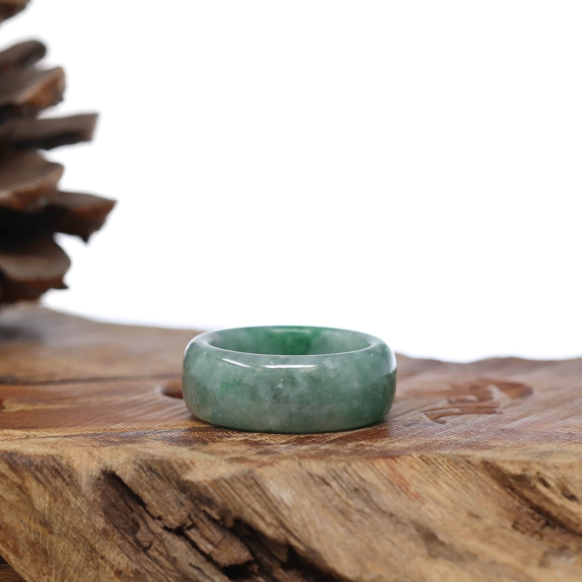 Baikalla Jewelry Jadeite Jade Bangle Bracelet Natural Burmese Green Jadeite Jade Bend Men&#39;s Ring