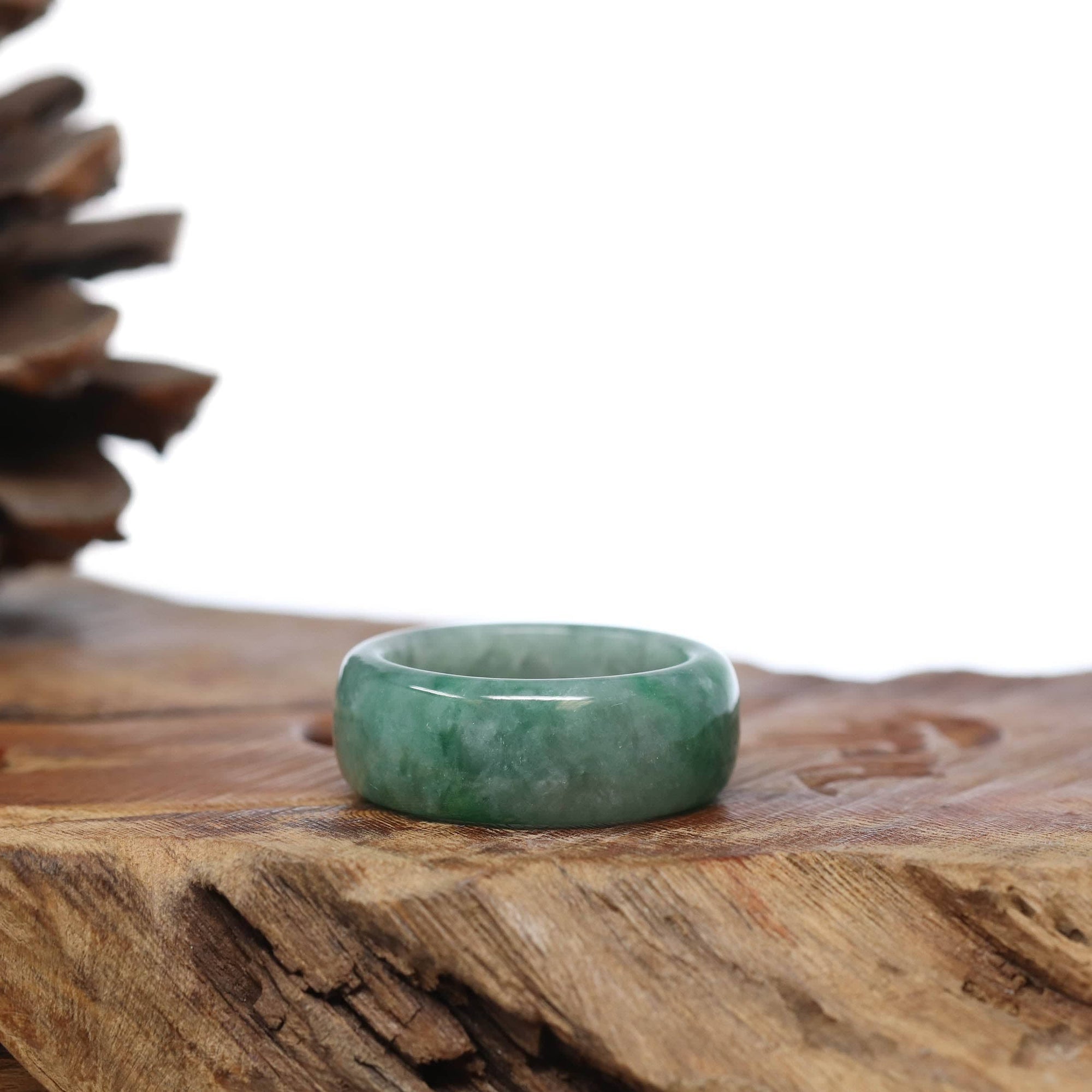 Baikalla Jewelry Jadeite Jade Bangle Bracelet Natural Burmese Green Jadeite Jade Bend Men&#39;s Ring