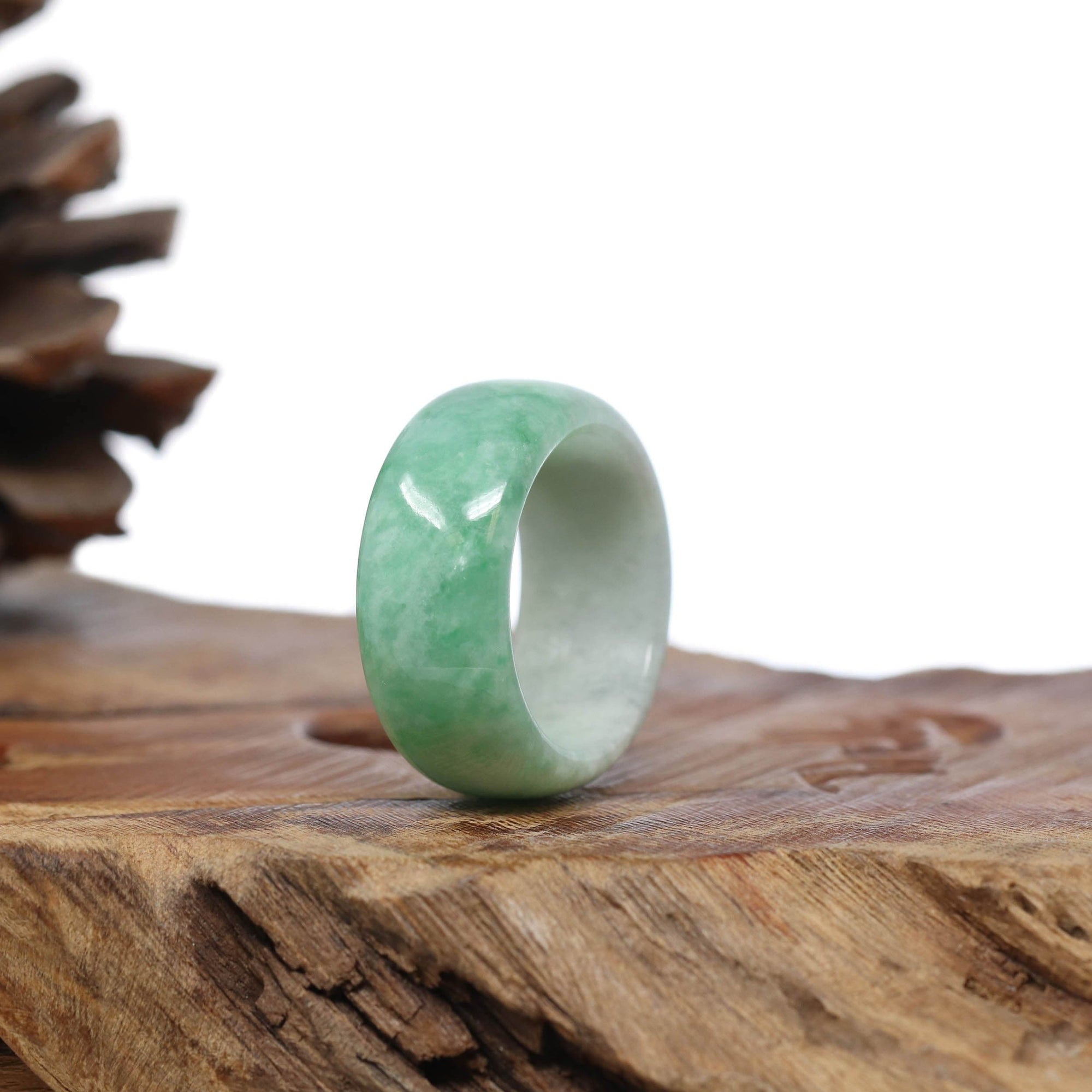 Baikalla Jewelry Jadeite Jade Bangle Bracelet Natural Burmese Green Jadeite Jade Bend Men&#39;s Ring