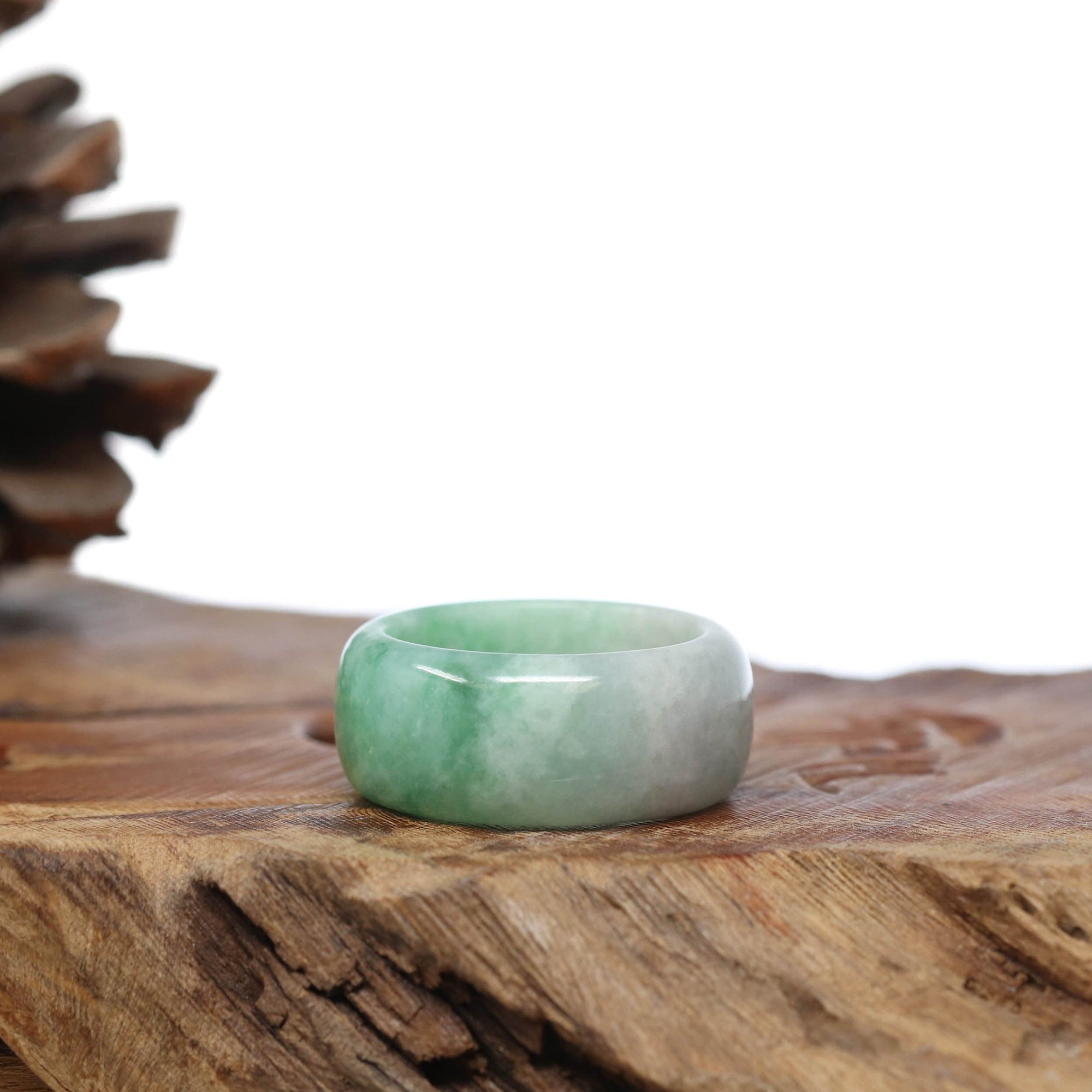 Baikalla Jewelry Jadeite Jade Bangle Bracelet Natural Burmese Green Jadeite Jade Bend Men's Ring