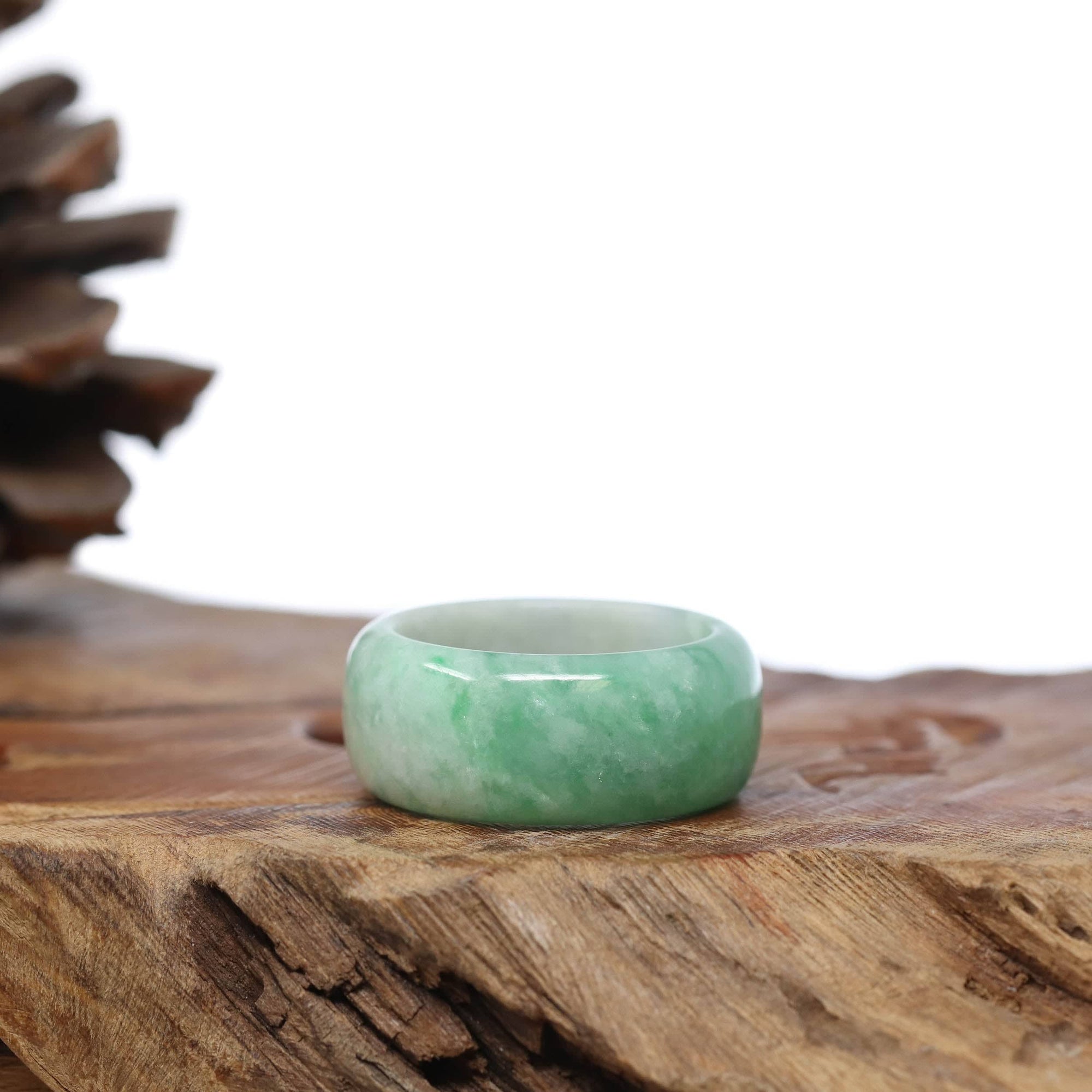 Baikalla Jewelry Jadeite Jade Bangle Bracelet Natural Burmese Green Jadeite Jade Bend Men's Ring