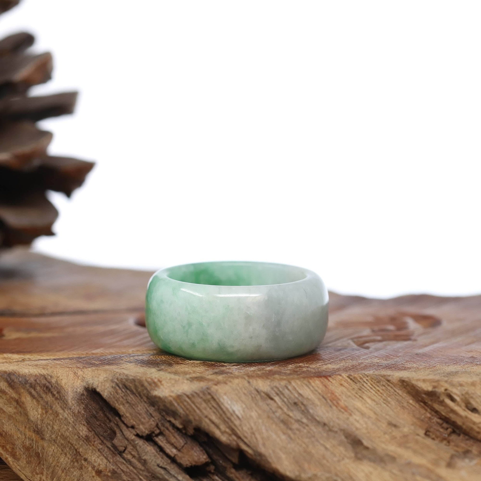 Baikalla Jewelry Jadeite Jade Bangle Bracelet Natural Burmese Green Jadeite Jade Bend Men&#39;s Ring