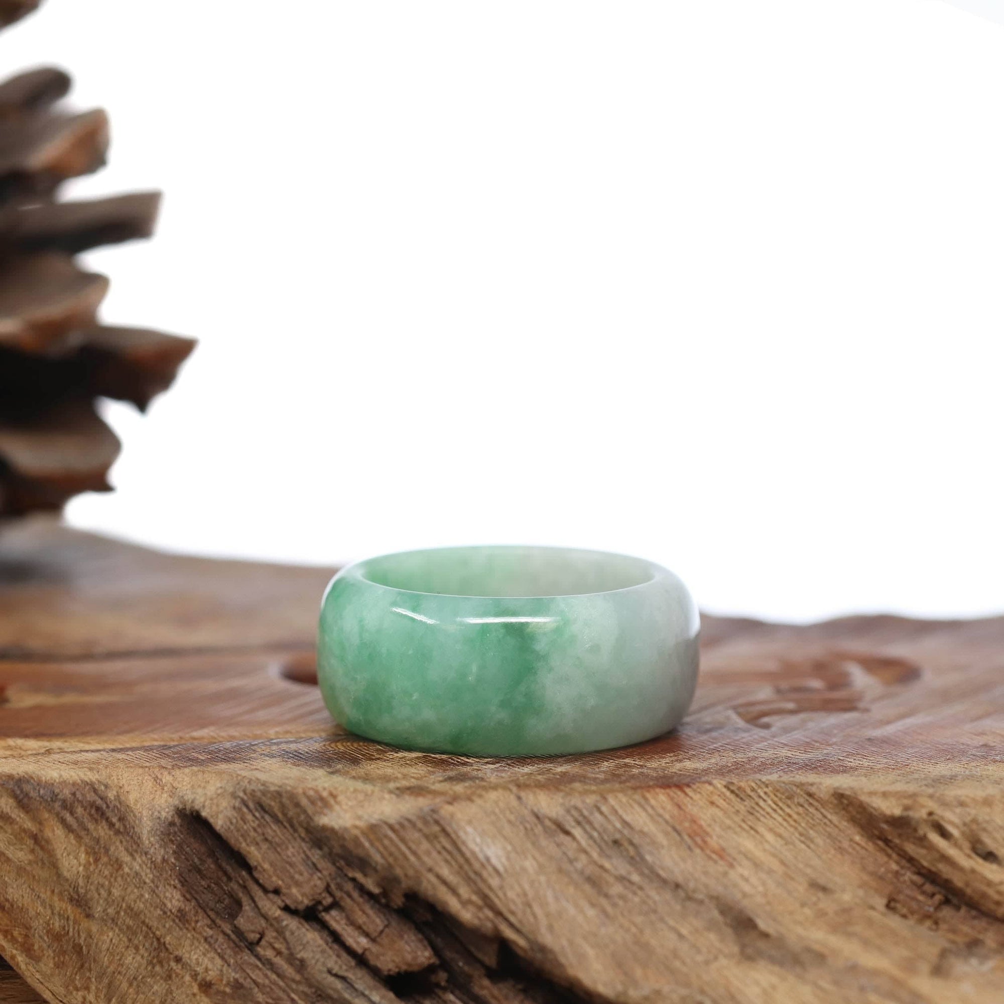 Baikalla Jewelry Jadeite Jade Bangle Bracelet Natural Burmese Green Jadeite Jade Bend Men's Ring