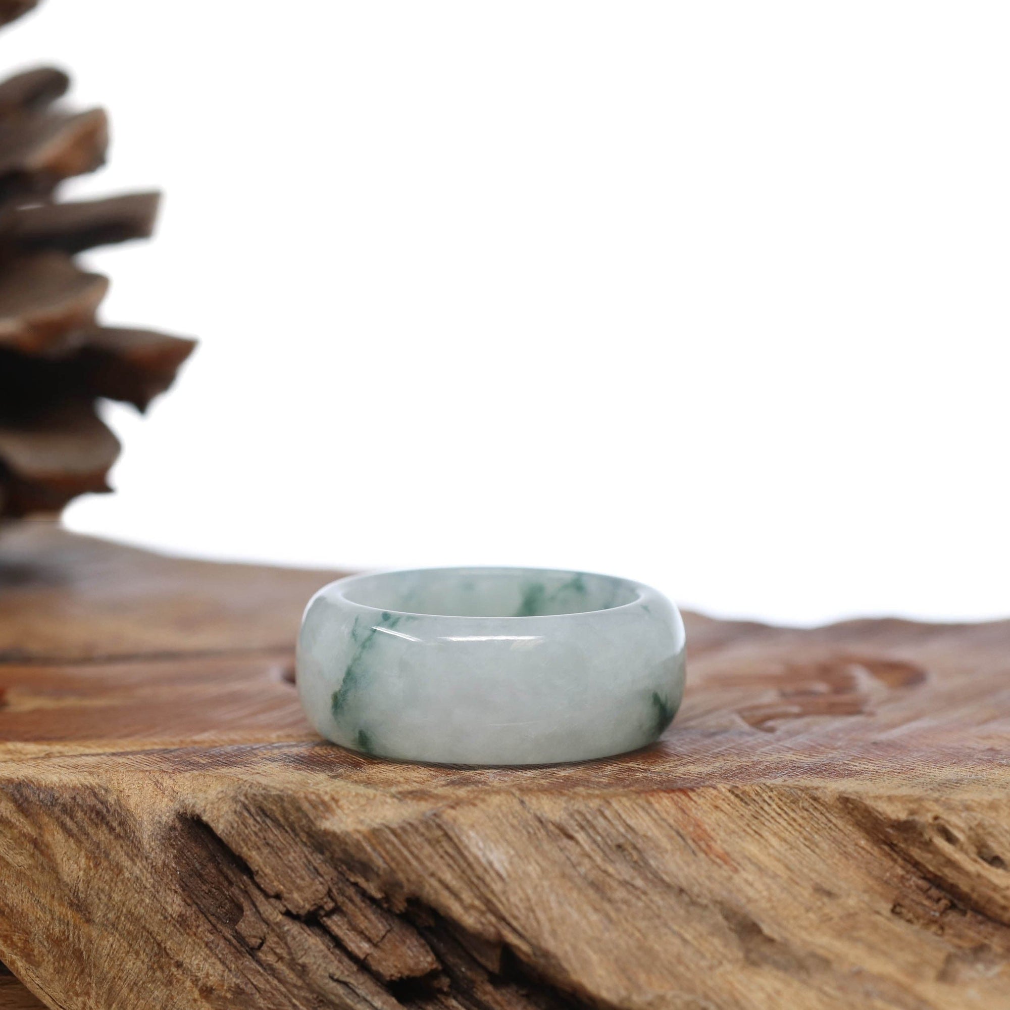 Baikalla Jewelry Jadeite Jade Bangle Bracelet Genuine Burmese Blue-green Jadeite Jade Men's Band Ring