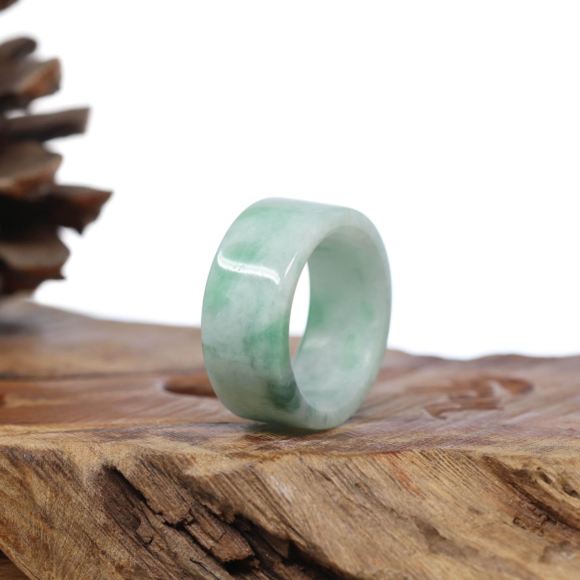 Baikalla Jewelry Jadeite Jade Bangle Bracelet Natural Burmese Green Jadeite Jade Bend Men&#39;s Ring