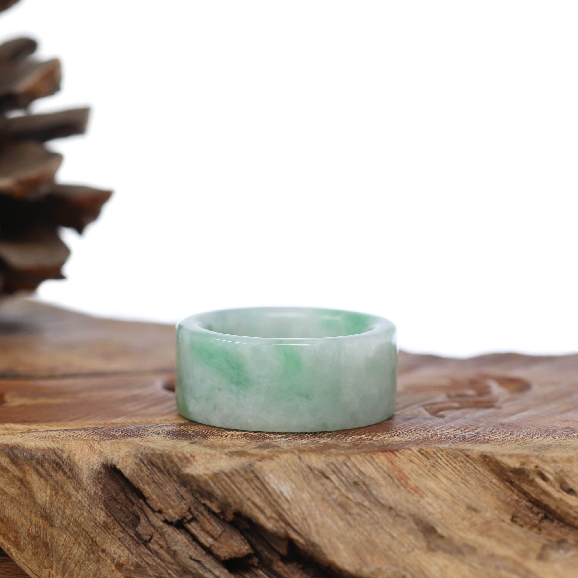 Baikalla Jewelry Jadeite Jade Bangle Bracelet Natural Burmese Green Jadeite Jade Bend Men&#39;s Ring