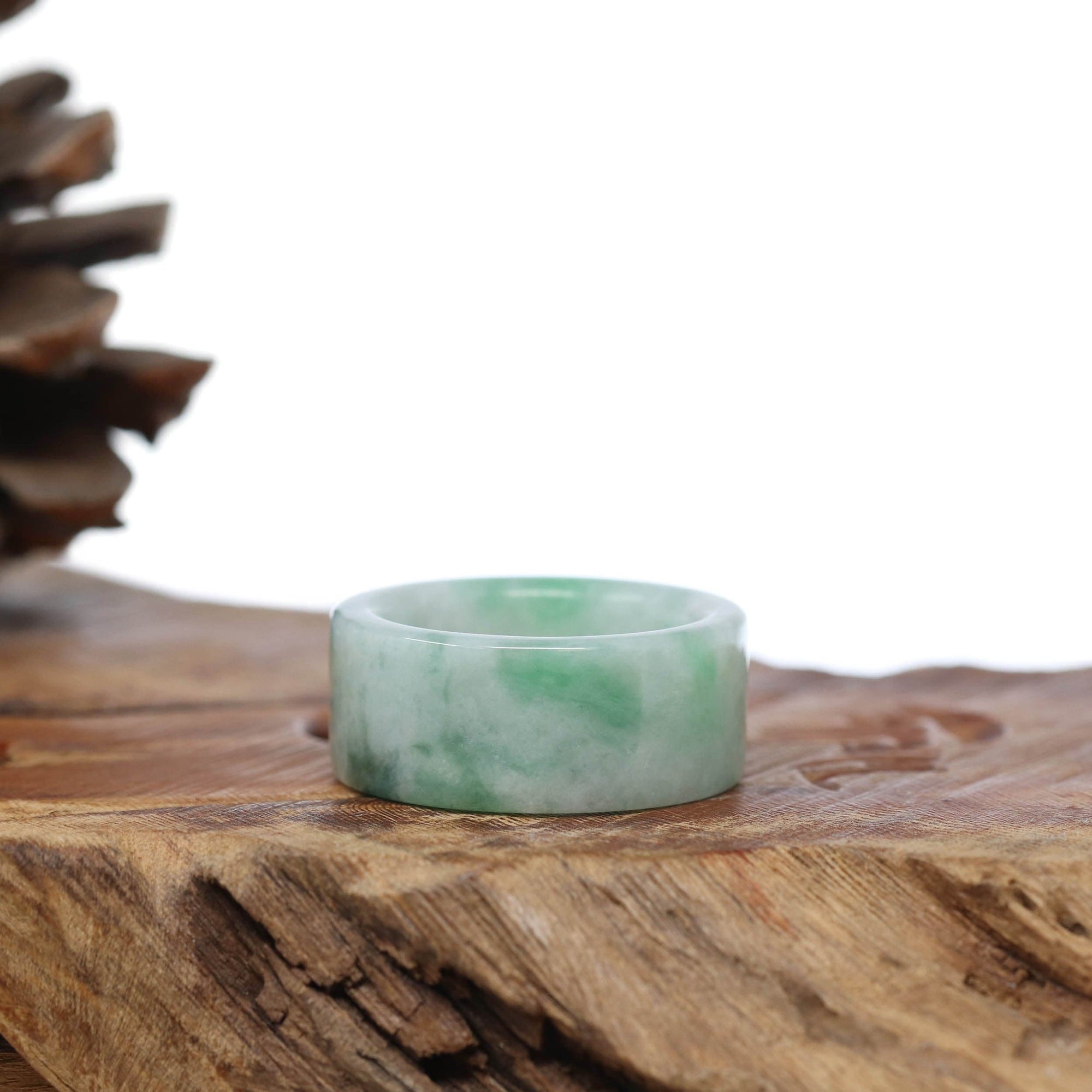 Baikalla Jewelry Jadeite Jade Bangle Bracelet Natural Burmese Green Jadeite Jade Bend Men&#39;s Ring