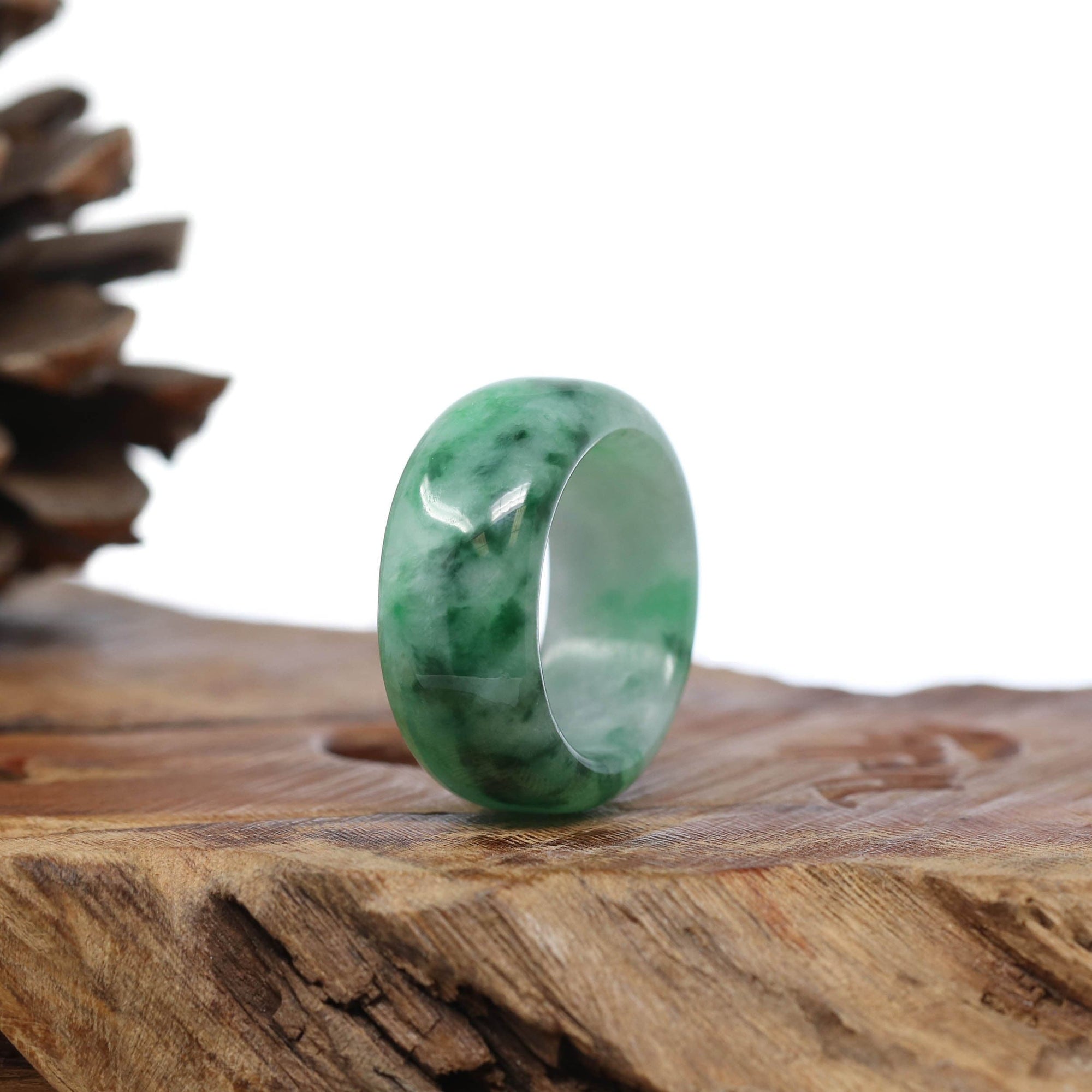 Baikalla Jewelry Jadeite Jade Bangle Bracelet Natural Burmese Green Jadeite Jade Bend Men&#39;s Ring