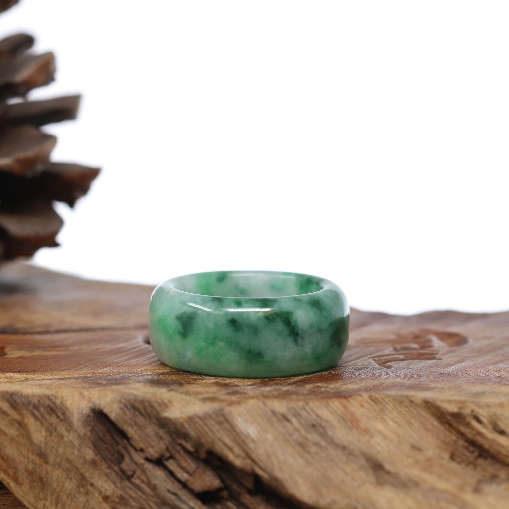 Baikalla Jewelry Jadeite Jade Bangle Bracelet Natural Burmese Green Jadeite Jade Bend Men's Ring