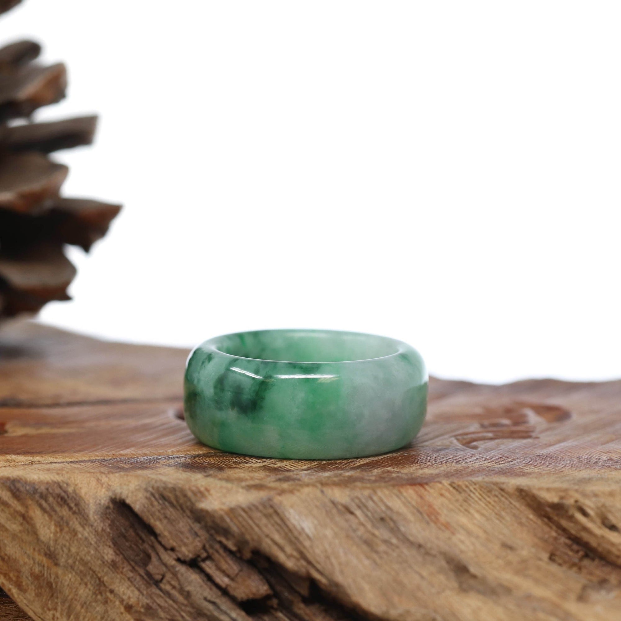 Baikalla Jewelry Jadeite Jade Bangle Bracelet Natural Burmese Green Jadeite Jade Bend Men&#39;s Ring