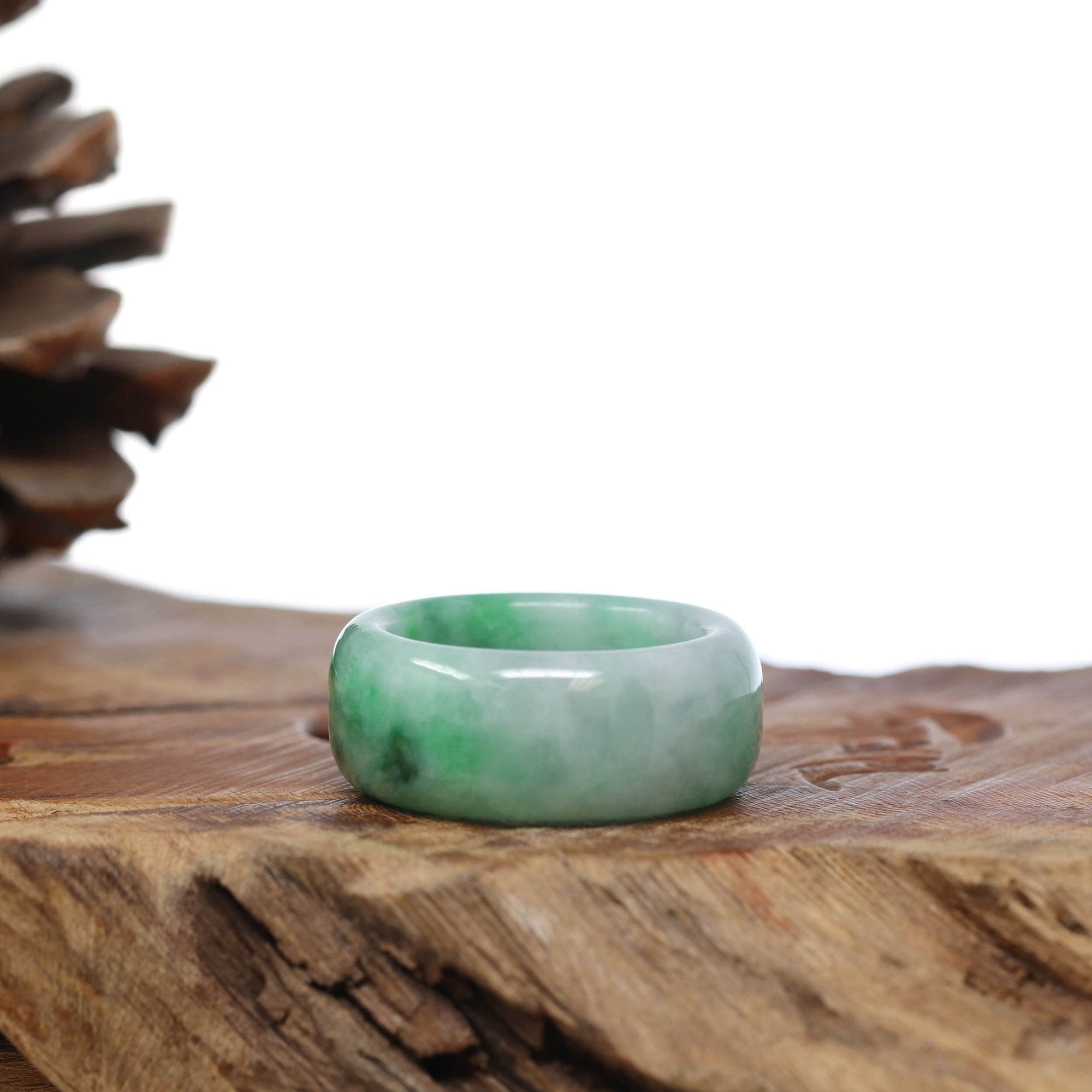 Baikalla Jewelry Jadeite Jade Bangle Bracelet Natural Burmese Green Jadeite Jade Bend Men&#39;s Ring