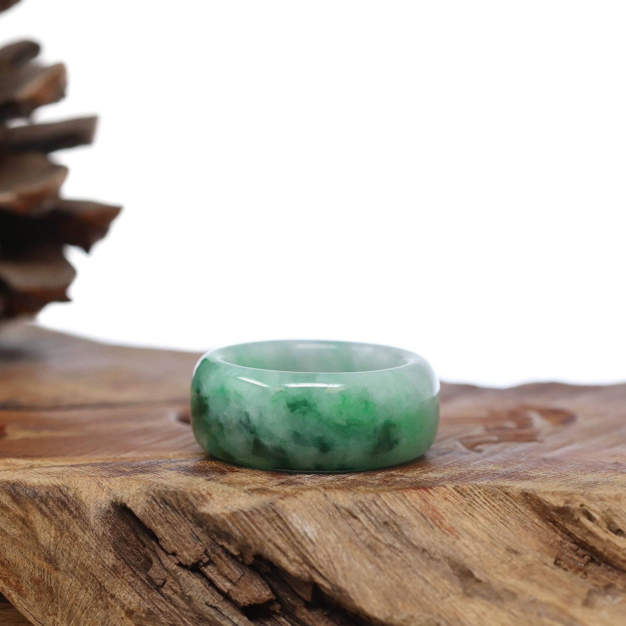 Baikalla Jewelry Jadeite Jade Bangle Bracelet Natural Burmese Green Jadeite Jade Bend Men's Ring