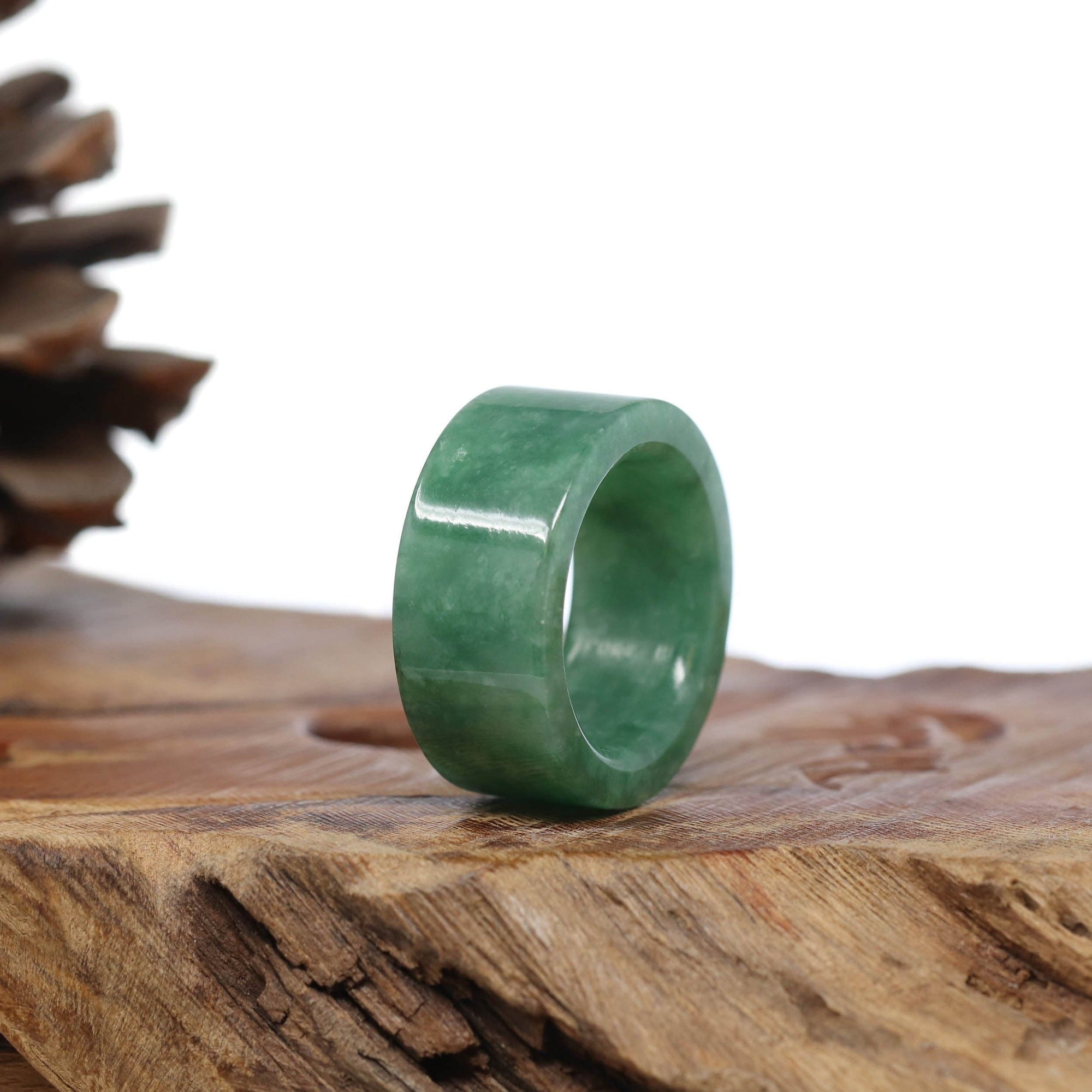 Baikalla Jewelry Jadeite Jade Bangle Bracelet Natural Burmese Green Jadeite Jade Bend Men&#39;s Ring