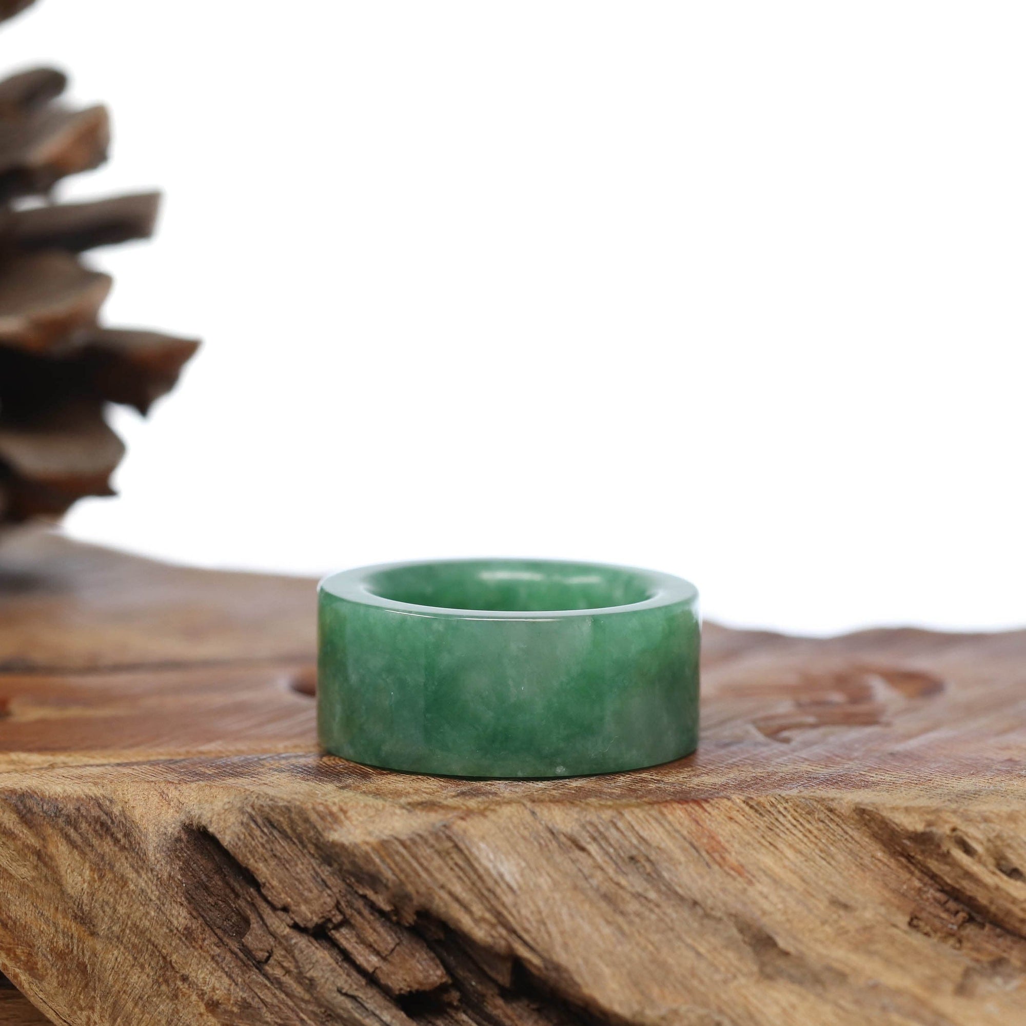 Baikalla Jewelry Jadeite Jade Bangle Bracelet Natural Burmese Green Jadeite Jade Bend Men&#39;s Ring