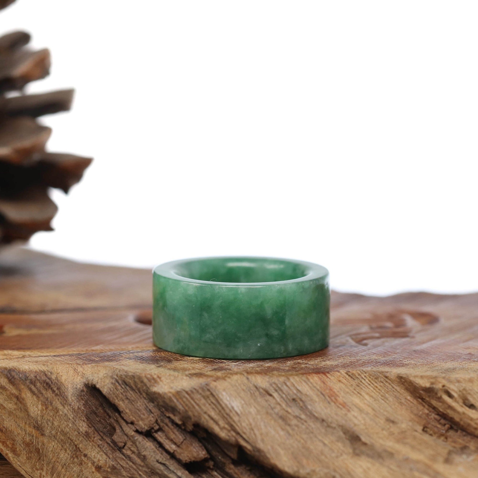 Baikalla Jewelry Jadeite Jade Bangle Bracelet Natural Burmese Green Jadeite Jade Bend Men&#39;s Ring