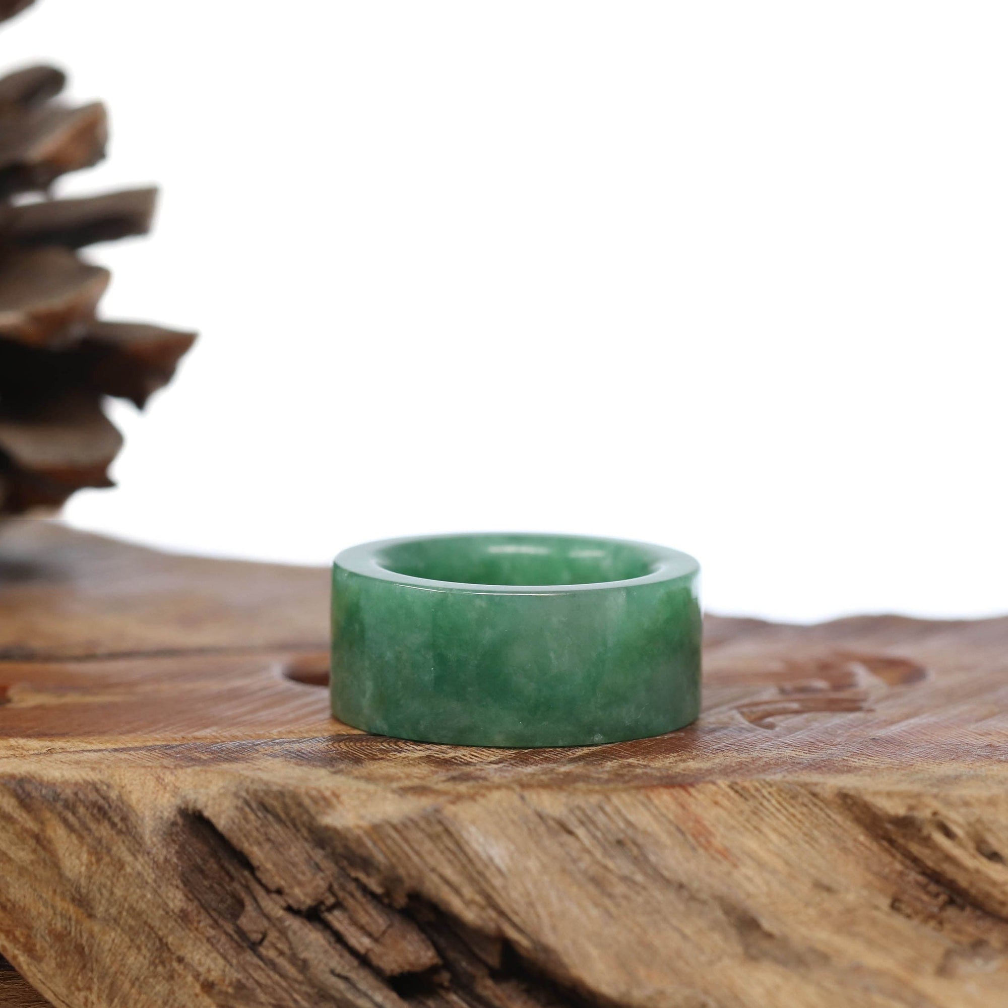 Baikalla Jewelry Jadeite Jade Bangle Bracelet Natural Burmese Green Jadeite Jade Bend Men&#39;s Ring