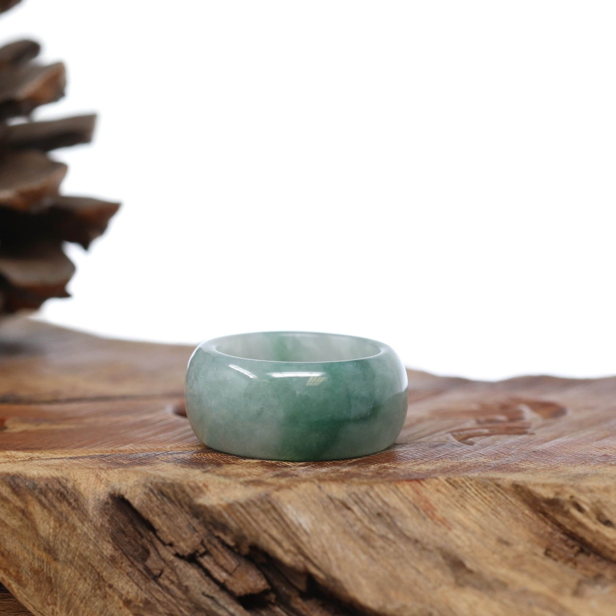 Baikalla Jewelry Jadeite Jade Bangle Bracelet Genuine Burmese Blue-green Jadeite Jade Men's Band Ring